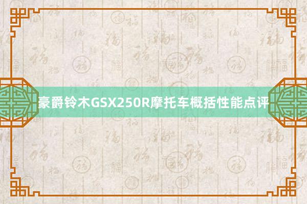 豪爵铃木GSX250R摩托车概括性能点评
